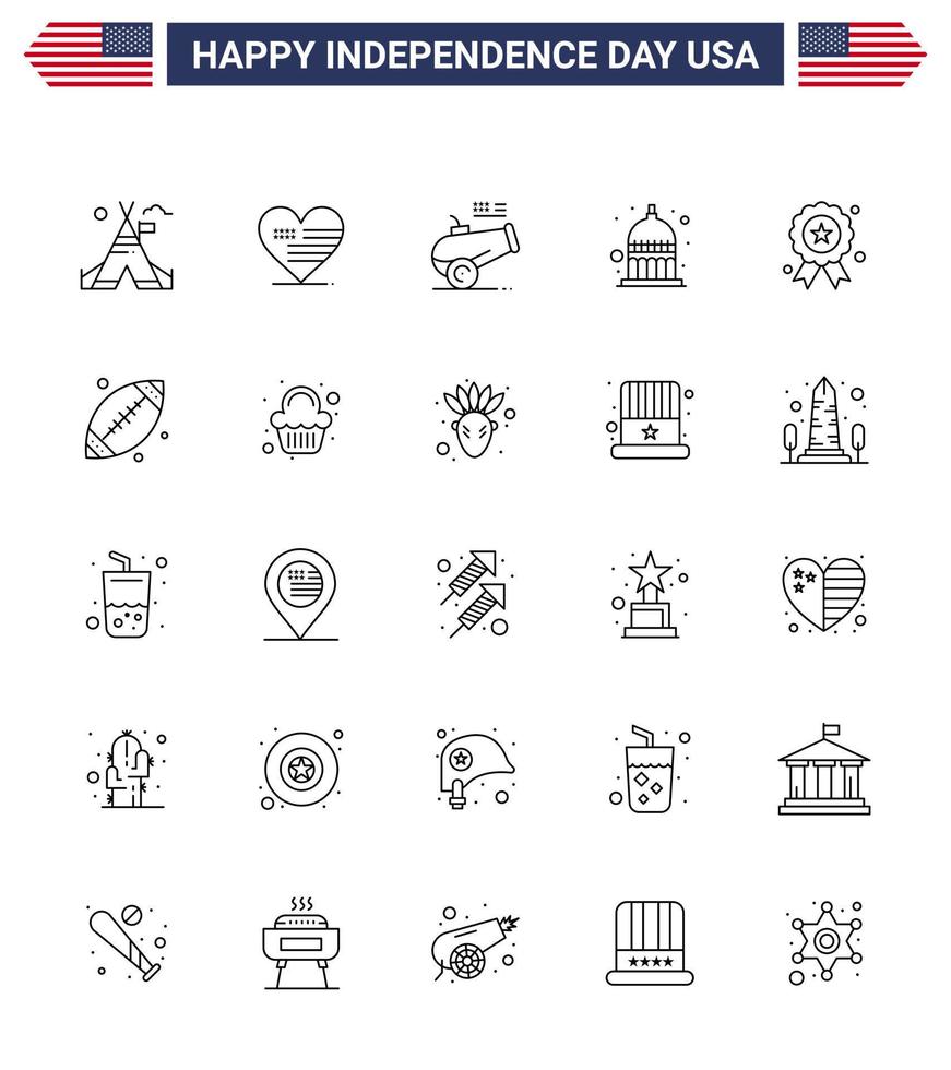 25 Creative USA Icons Modern Independence Signs and 4th July Symbols of independece usa big gun statehouse indiana Editable USA Day Vector Design Elements