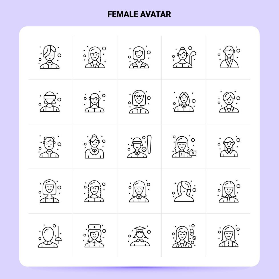 OutLine 25 Female Avatar Icon set Vector Line Style Design Black Icons Set Linear pictogram pack Web and Mobile Business ideas design Vector Illustration