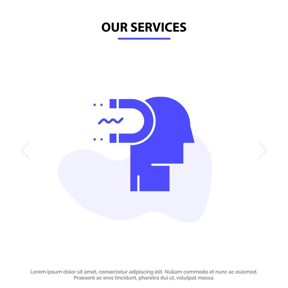 Our Services Power Influence Engagement Human Influence Lead Solid Glyph Icon Web card Template vector