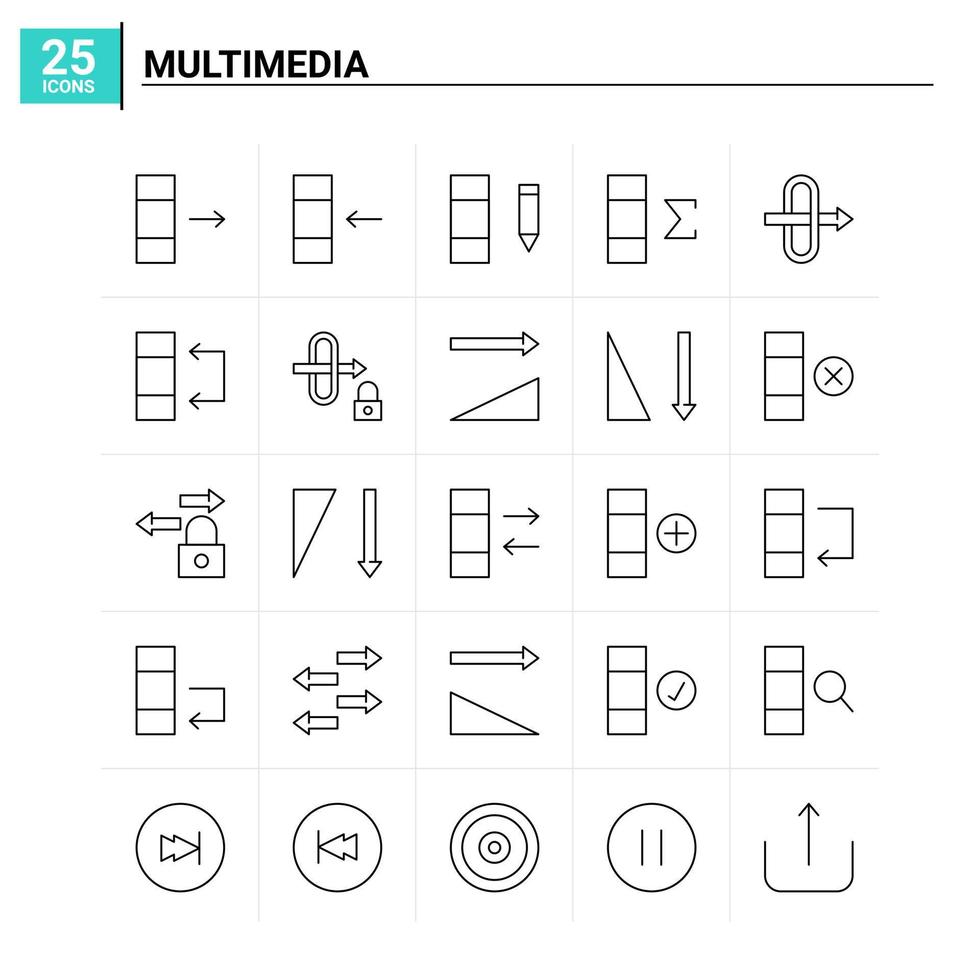 25 conjunto de iconos multimedia fondo vectorial vector