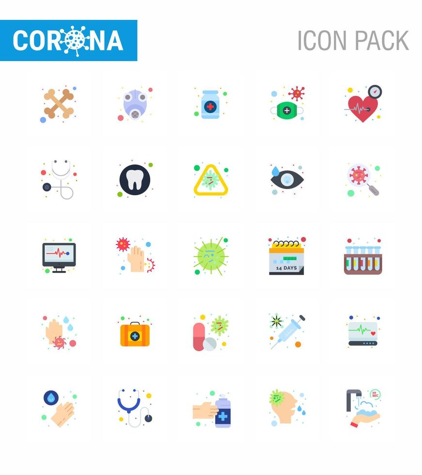 icono de consejos de precaución de coronavirus para la presentación de pautas de atención médica 25 paquete de iconos de color plano como máscara de seguridad medicamentos medicina contra la gripe coronavirus viral 2019nov elementos de diseño de vectores de enfermedades