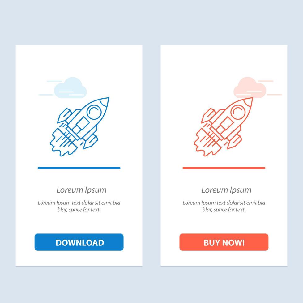 Startup Business Goal Launch Mission Spaceship  Blue and Red Download and Buy Now web Widget Card Template vector