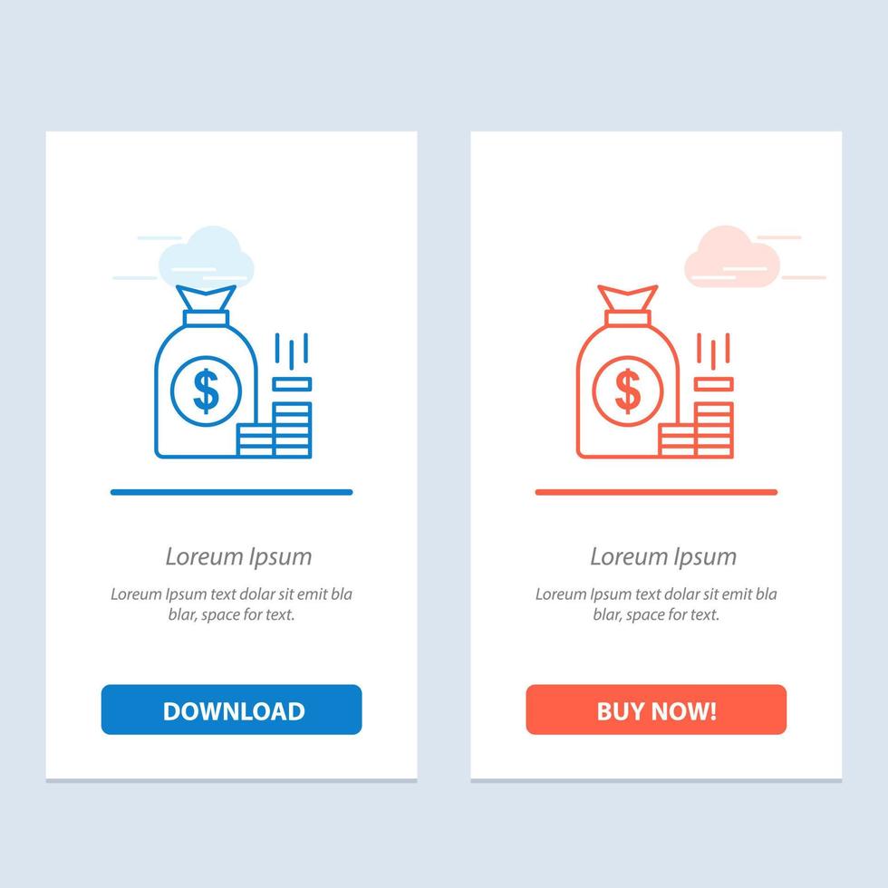 Money Bag Bank Finance Gold Savings Wealth  Blue and Red Download and Buy Now web Widget Card Template vector