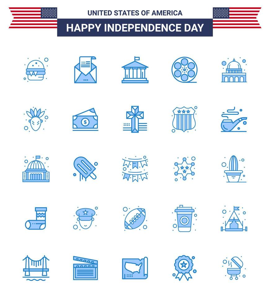 25 Creative USA Icons Modern Independence Signs and 4th July Symbols of capitol video mail play usa Editable USA Day Vector Design Elements