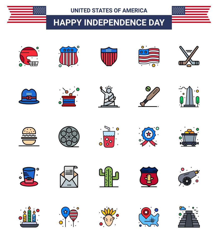 USA Happy Independence DayPictogram Set of 25 Simple Flat Filled Lines of ice sport usa usa police flag usa Editable USA Day Vector Design Elements