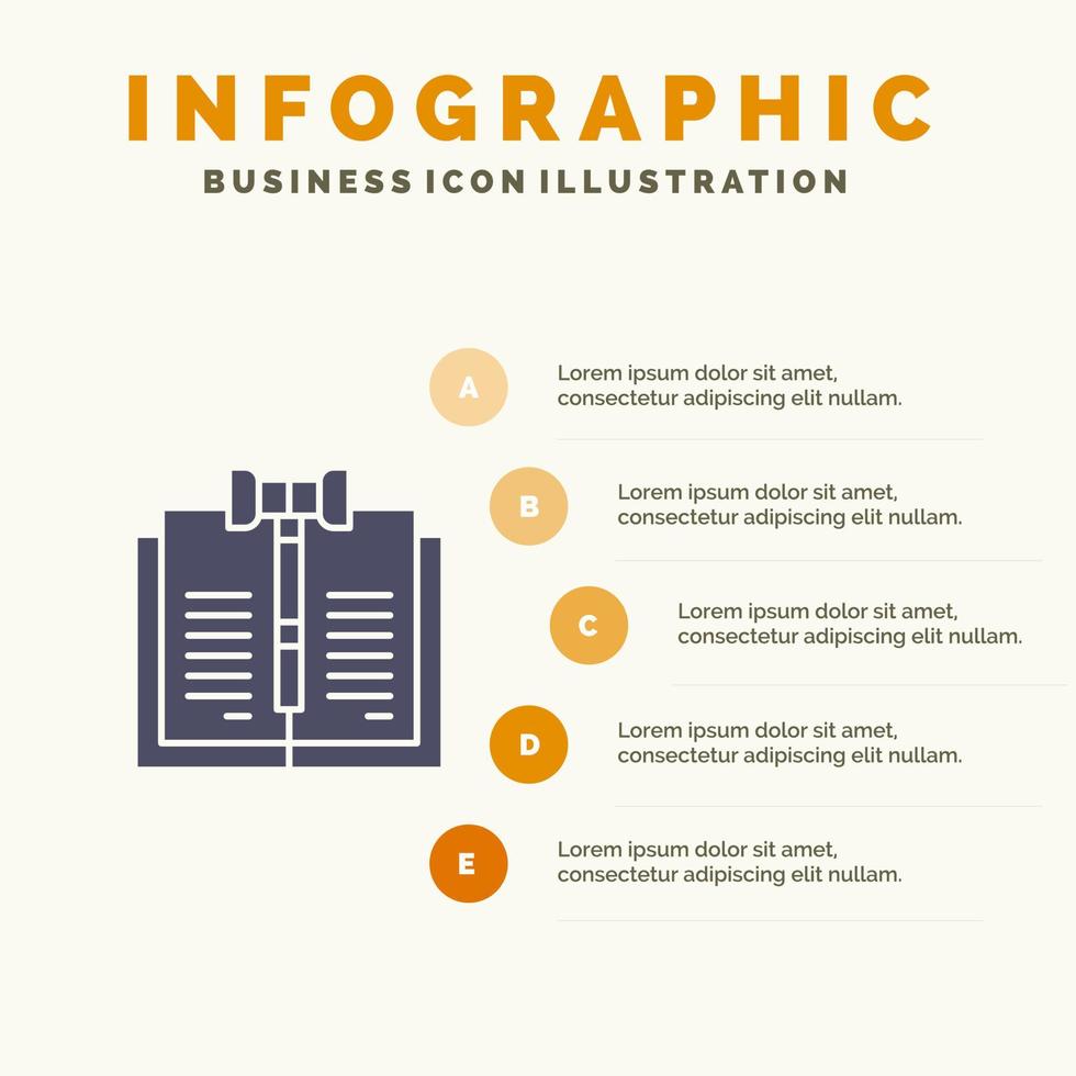 negocio derechos de autor ley digital registros sólido icono infografía 5 pasos presentación antecedentes vector