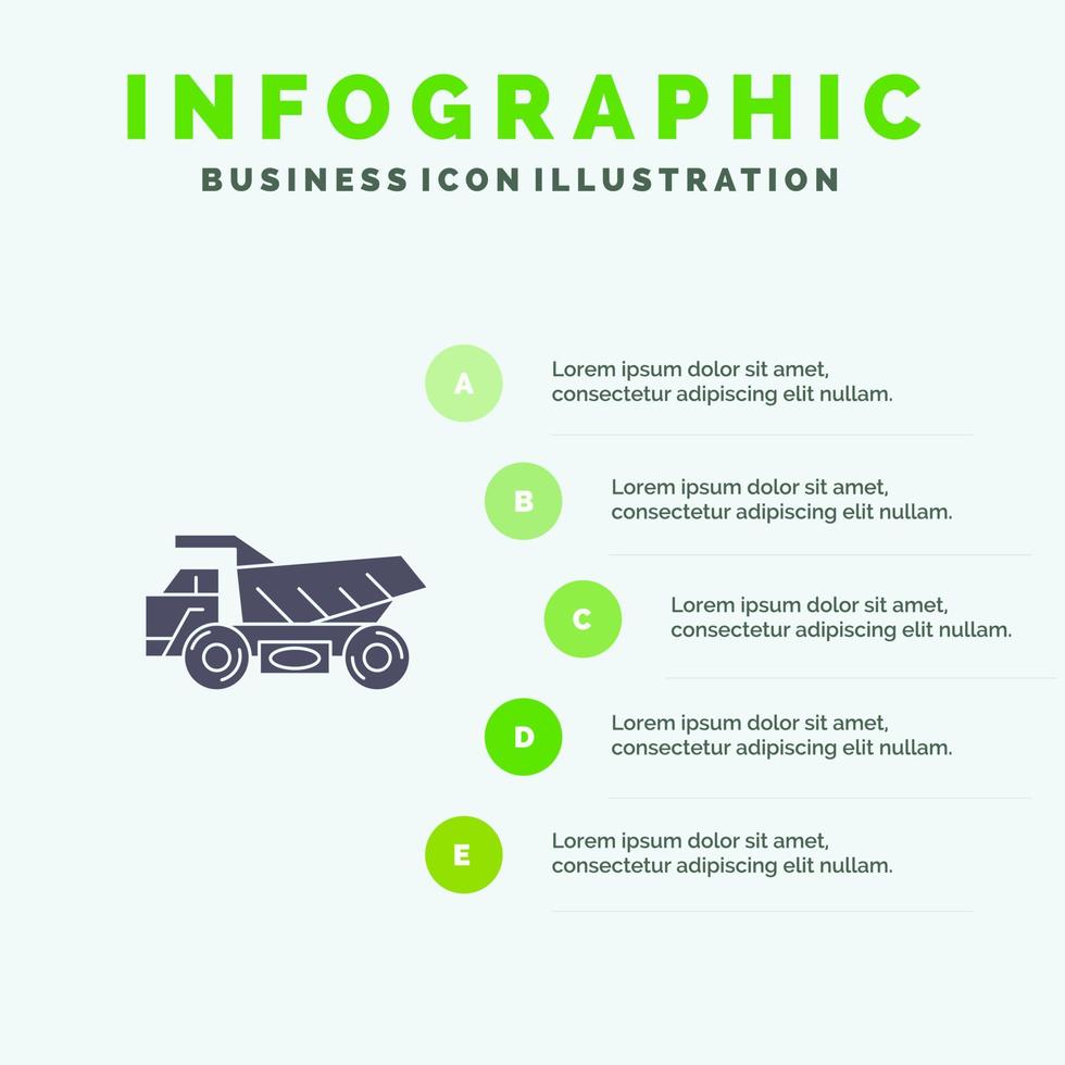 Truck Trailer Transport Construction Solid Icon Infographics 5 Steps Presentation Background vector