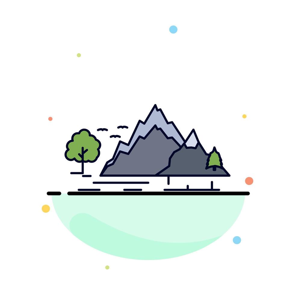 hill landscape nature mountain tree Flat Color Icon Vector