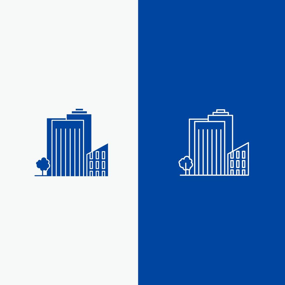 Building Build Dormitory Tower Real Estate Line and Glyph Solid icon Blue banner Line and Glyph Solid icon Blue banner vector