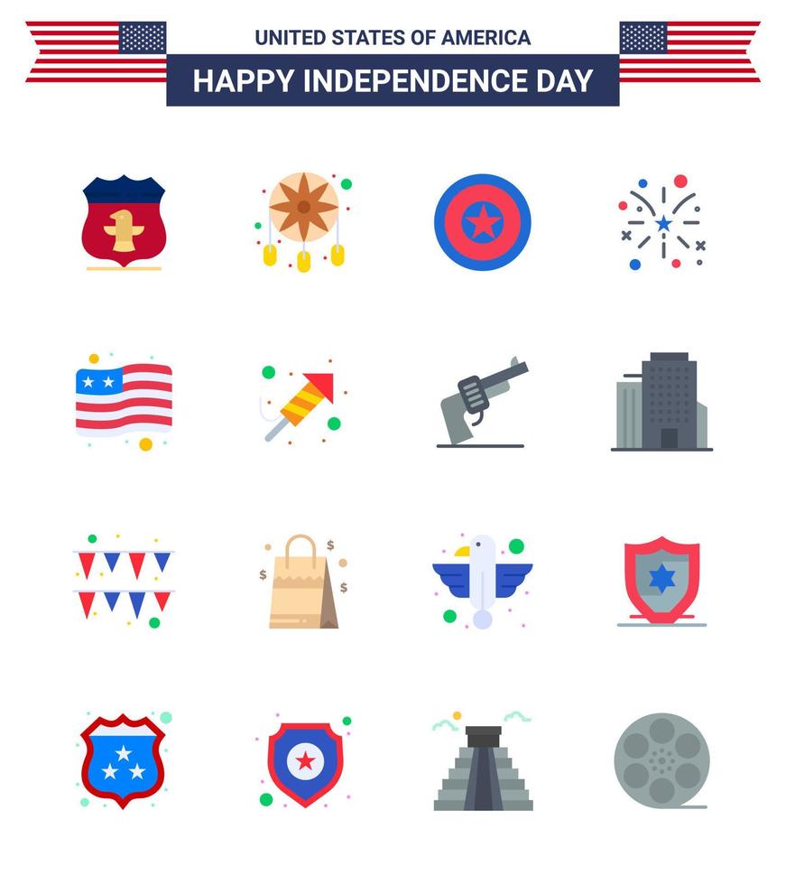 16 Flat Signs for USA Independence Day flag usa holiday american firework Editable USA Day Vector Design Elements