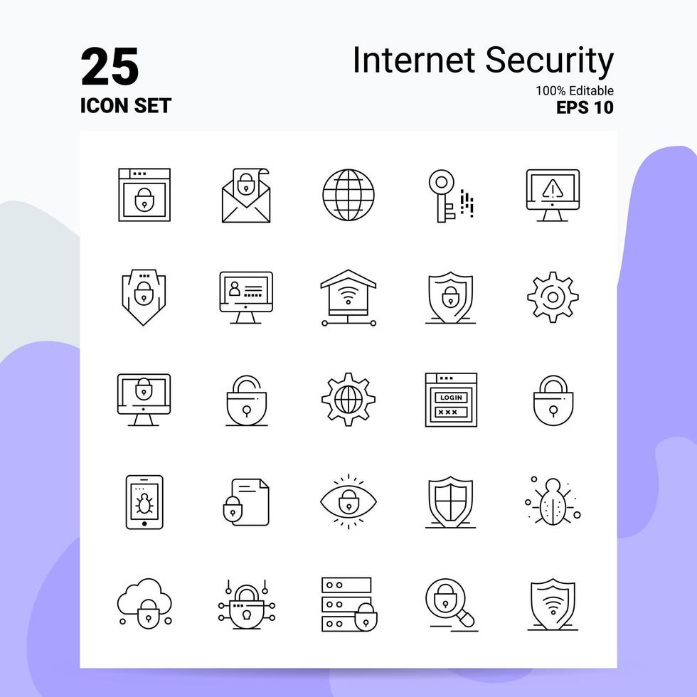 25 conjunto de iconos de seguridad de Internet 100 archivos eps 10 editables concepto de logotipo de empresa ideas diseño de icono de línea vector