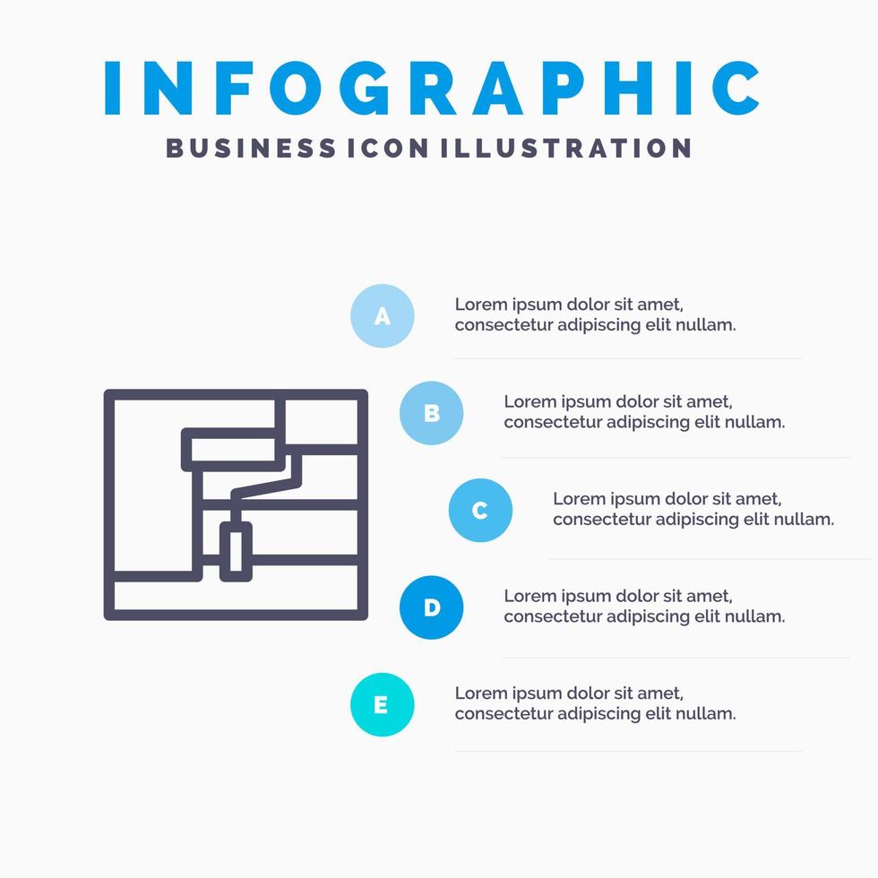 Construction Painting Roller Tool Line icon with 5 steps presentation infographics Background vector