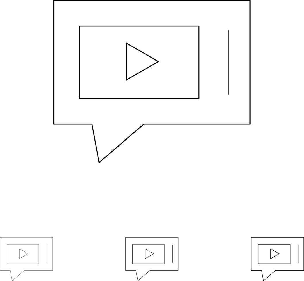 chat en vivo servicio de video conjunto de iconos de línea negra en negrita y delgada vector
