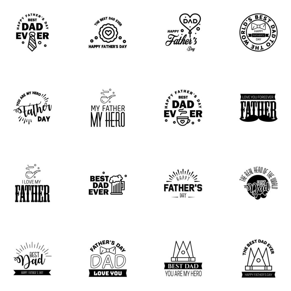 Happy fathers day 16 Black vintage retro type font Illustrator eps10 Editable Vector Design Elements