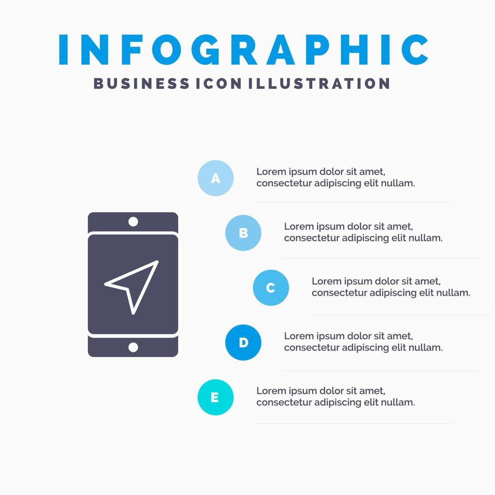 ubicación móvil servicio de mapas icono sólido infografía 5 pasos presentación antecedentes vector