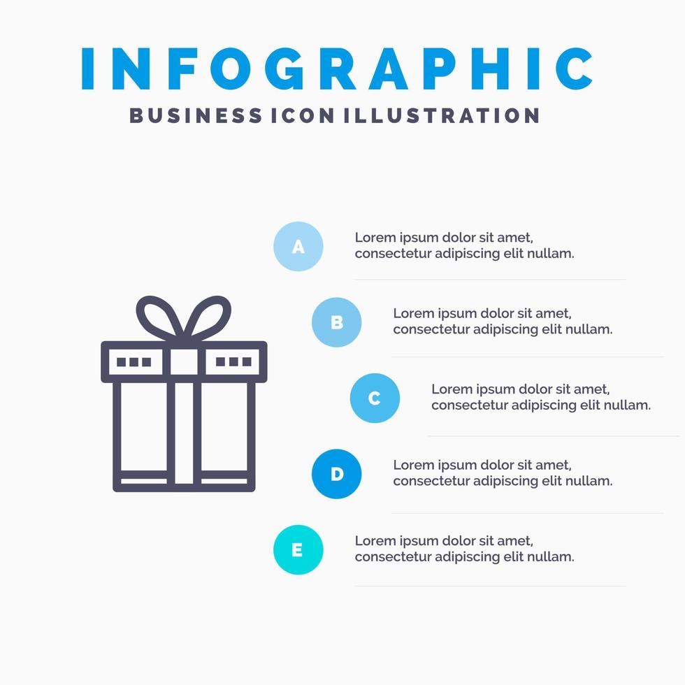 caja de regalo cinta de compras plantilla de infografía azul plantilla de icono de línea de vector de 5 pasos