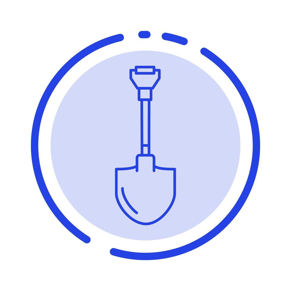 Showel Shovel Tool Repair Digging Blue Dotted Line Line Icon vector