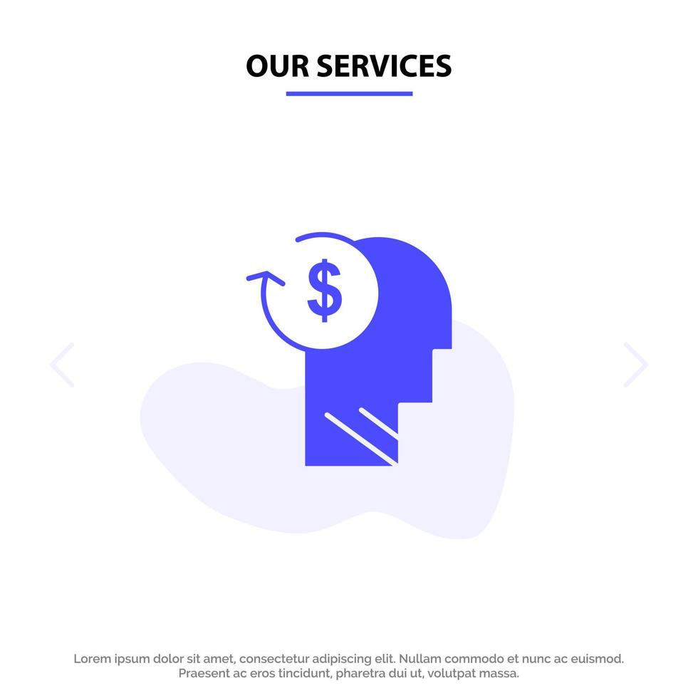 Our Services Account Avatar Costs Employee Profile Business Solid Glyph Icon Web card Template vector