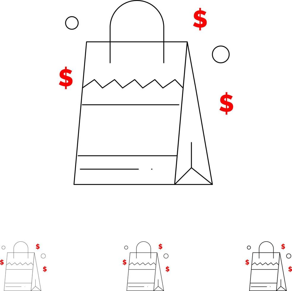 Bag Handbag Usa American Bold and thin black line icon set vector