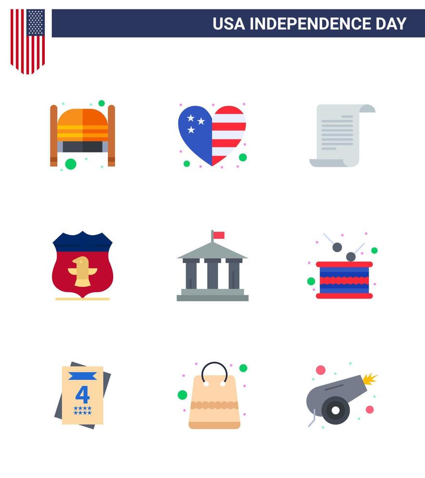 Pack of 9 USA Independence Day Celebration Flats Signs and 4th July Symbols such as bank american usa usa usa Editable USA Day Vector Design Elements