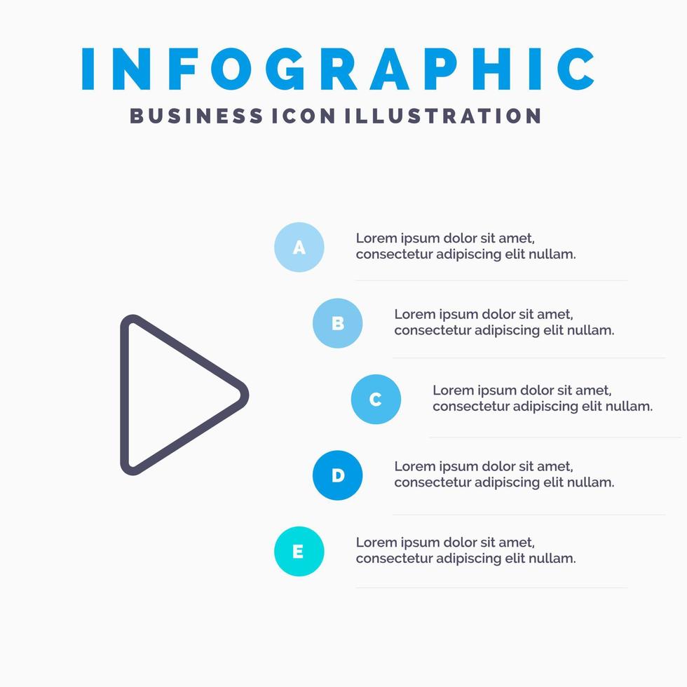 icono de línea de video de reproducción de medios de control con fondo de infografía de presentación de 5 pasos vector