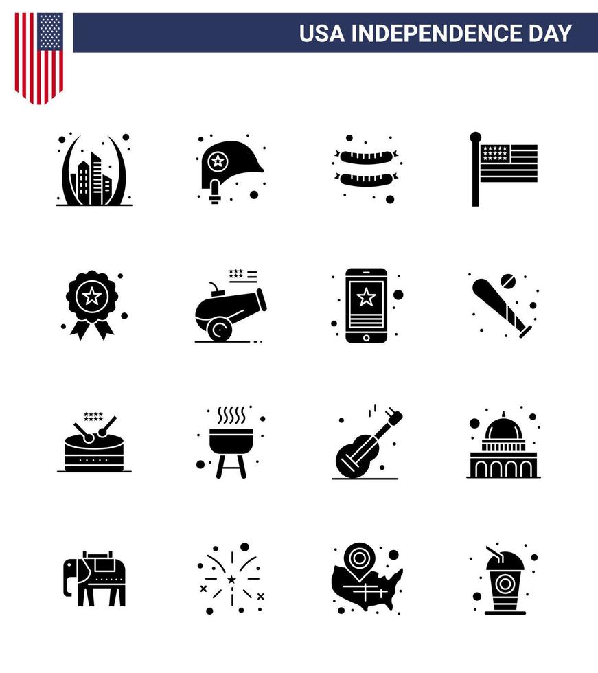 16 USA Solid Glyph Pack of Independence Day Signs and Symbols of independece usa star united flag Editable USA Day Vector Design Elements