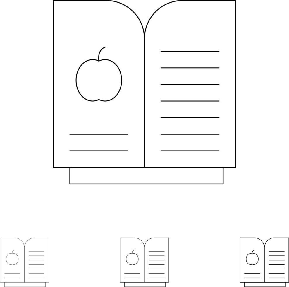Book Apple Science Bold and thin black line icon set vector