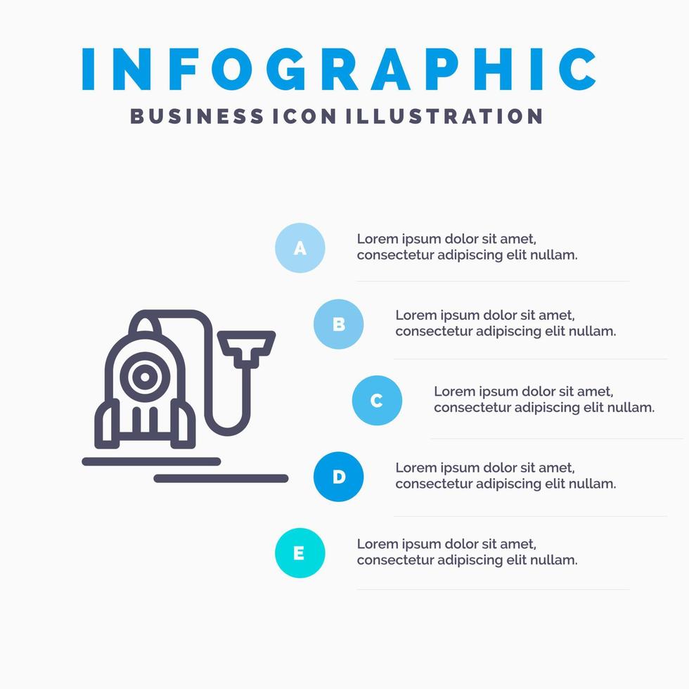Vacuum Machine Hotel Cable Blue Infographics Template 5 Steps Vector Line Icon template
