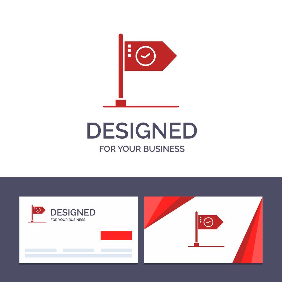 Creative Business Card and Logo template Success Achieve Business Flag Goal Mark Sign Vector Illustration