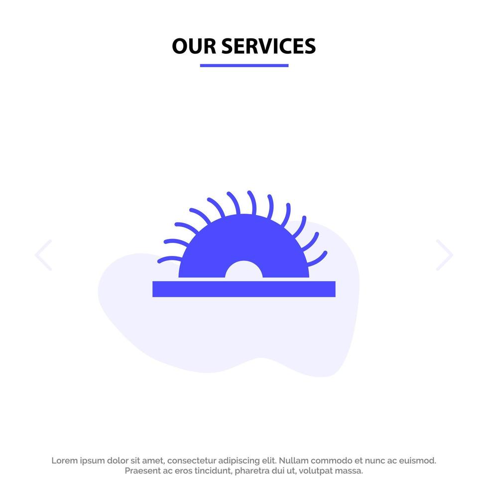 Our Services Construction Saw Tool Utensils Solid Glyph Icon Web card Template vector