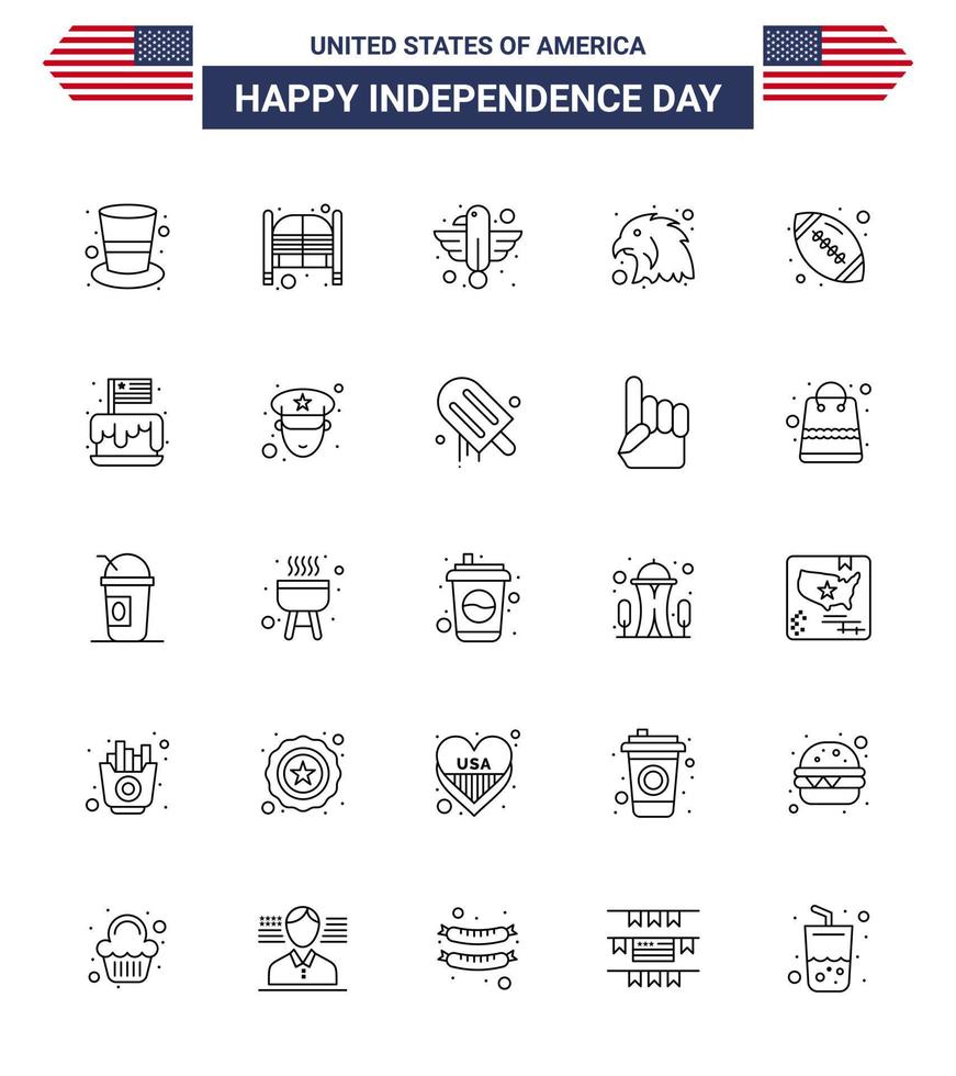 25 signos de línea de estados unidos celebración del día de la independencia símbolos de bola pájaro entrada animal águila editable día de estados unidos elementos de diseño vectorial vector