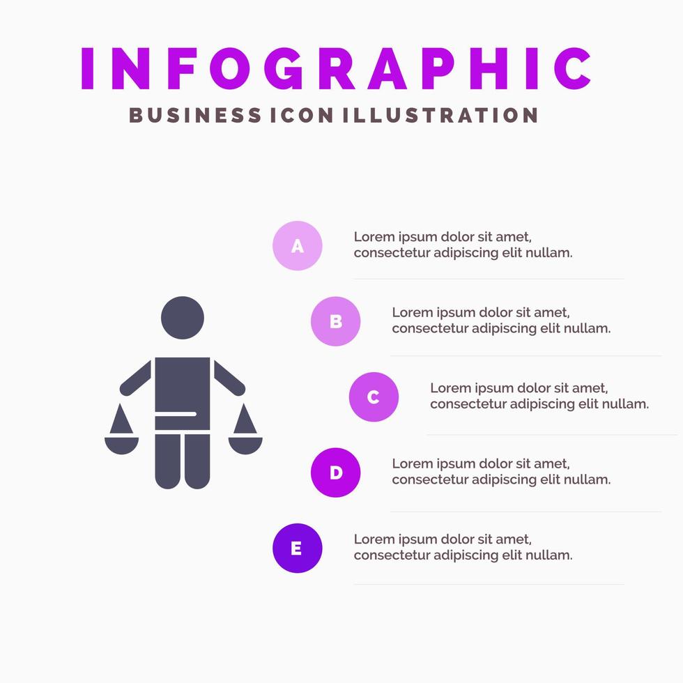 conclusión de patente juicio judicial ley icono sólido infografía 5 pasos presentación antecedentes vector