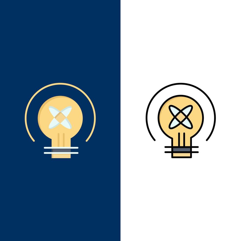 bombilla luz idea educación iconos plano y línea llena icono conjunto vector fondo azul