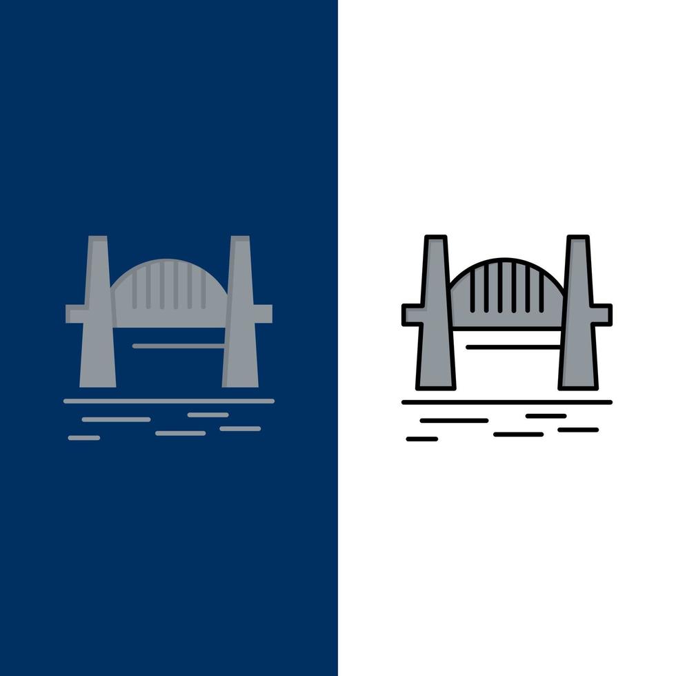 australia puente ciudad conjuntos puerto sydney iconos planos y línea llena conjunto de iconos vector fondo azul