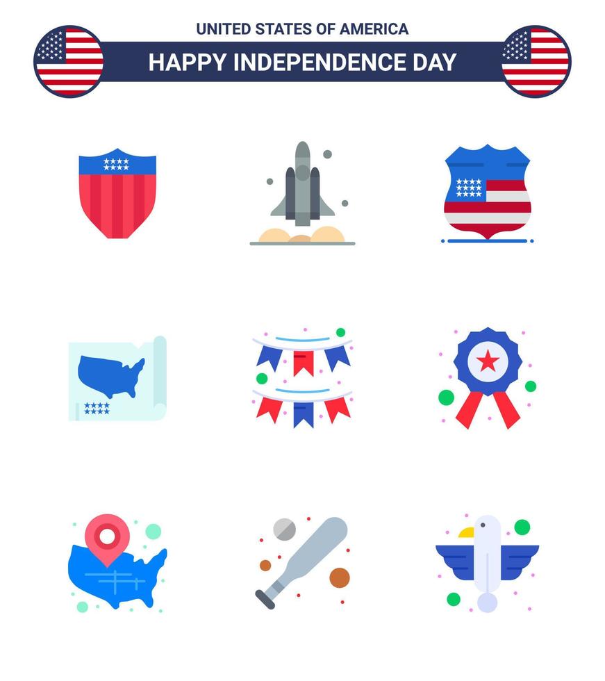 9 Flat Signs for USA Independence Day american united usa states security Editable USA Day Vector Design Elements