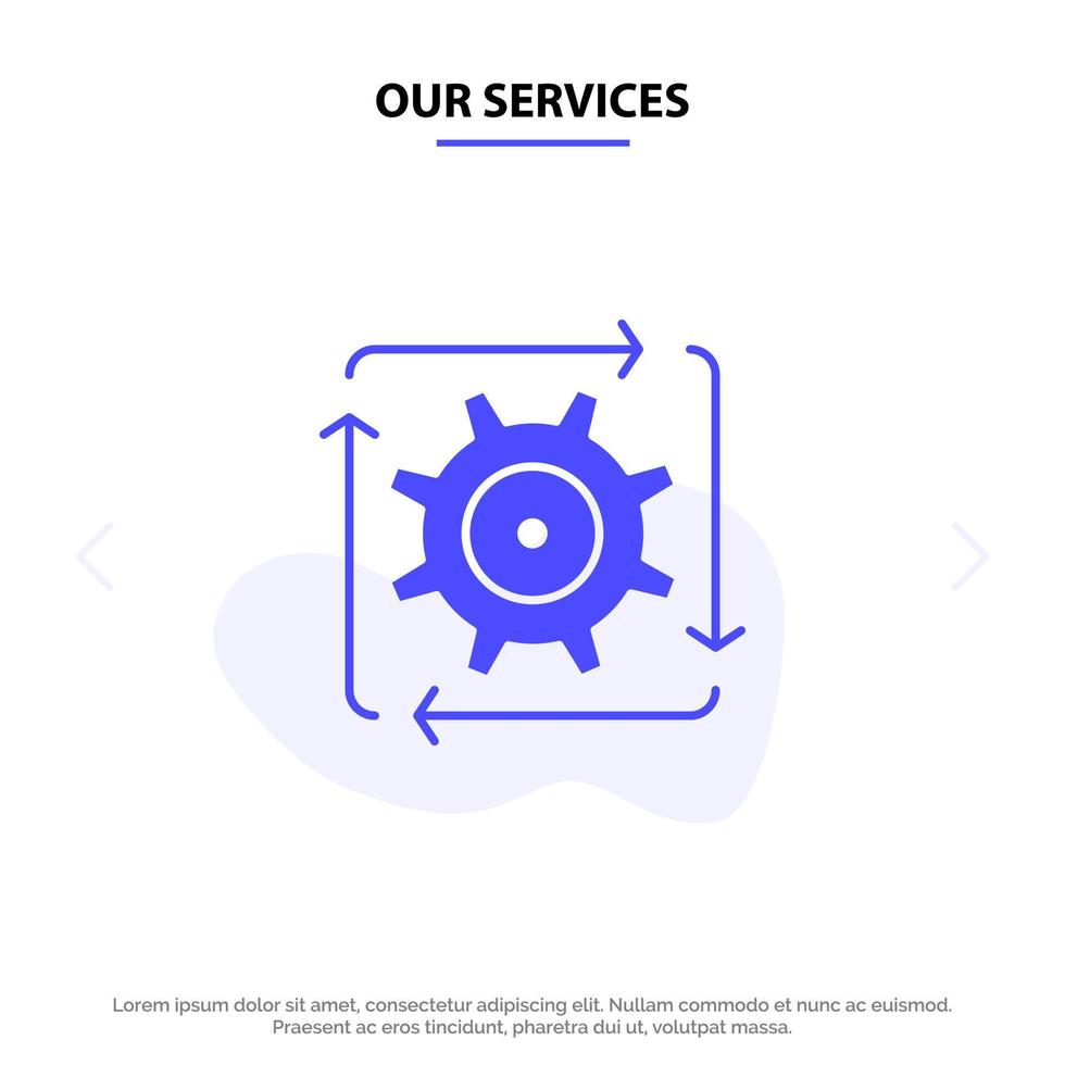 Our Services Workflow Automation Development Flow Operation Solid Glyph Icon Web card Template vector