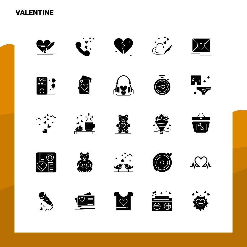 25 conjunto de iconos de san valentín plantilla de ilustración de vector de icono de glifo sólido para ideas web y móviles para empresa comercial