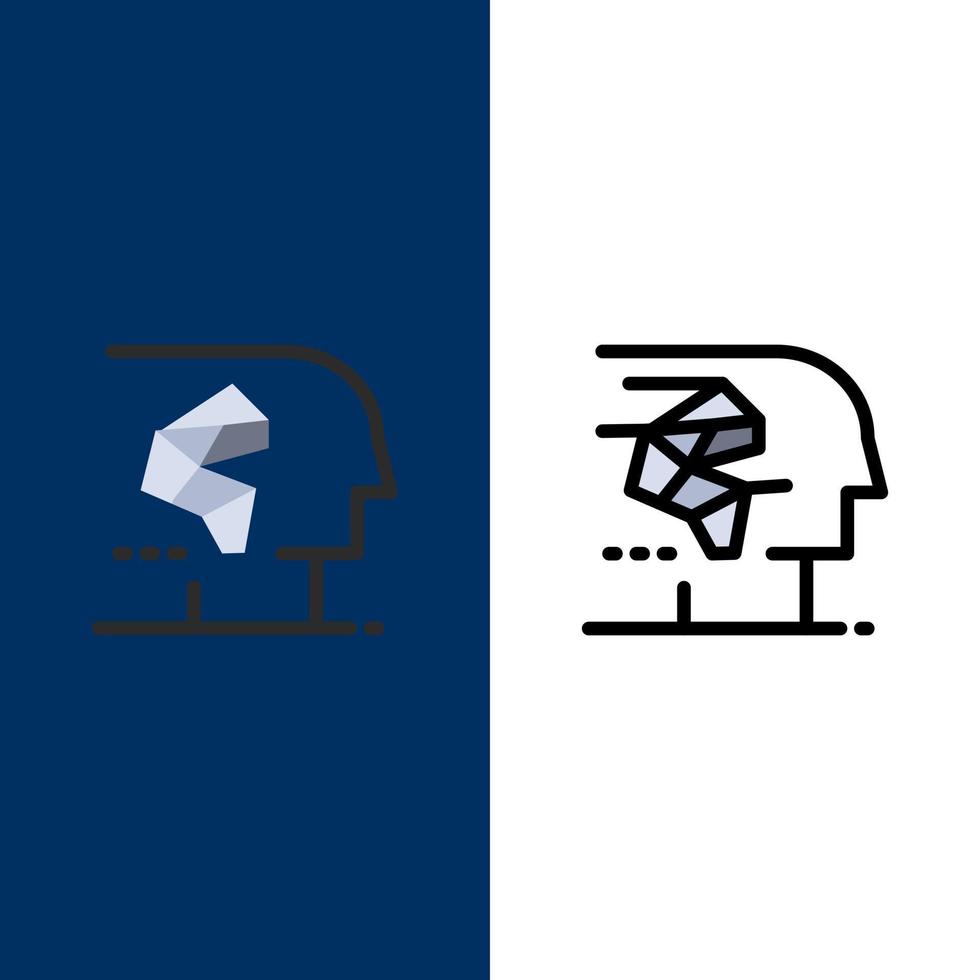 iconos de interfaz humana de cerebro artificial de Android conjunto de iconos planos y llenos de línea vector fondo azul