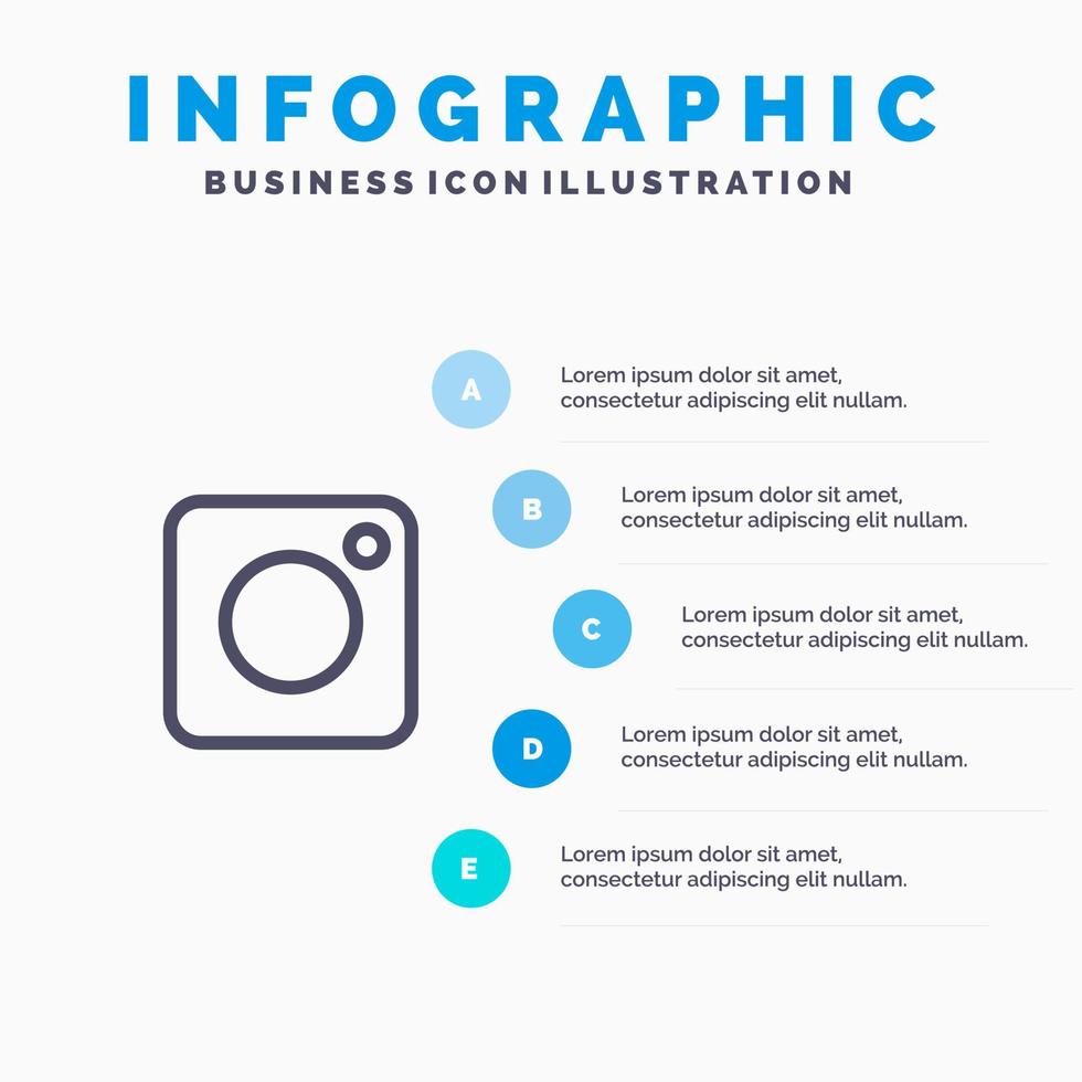 icono de línea social de foto de instagram de cámara con fondo de infografía de presentación de 5 pasos vector