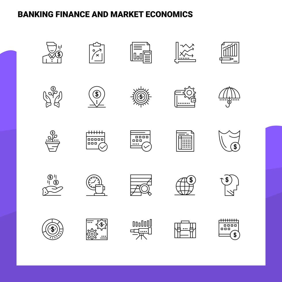 Set of Banking Finance and Market Economics Line Icon set 25 Icons Vector Minimalism Style Design Black Icons Set Linear pictogram pack