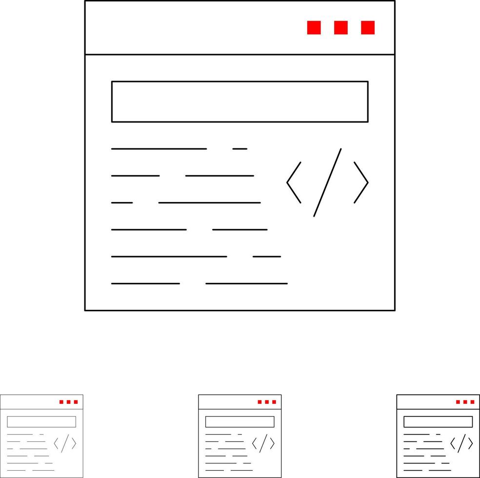 Web Design Text Bold and thin black line icon set vector