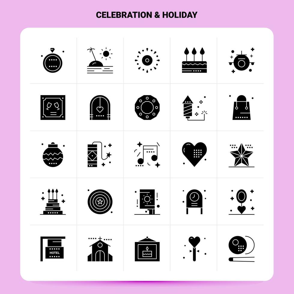sólido 25 celebración vacaciones icono conjunto vector glifo estilo diseño iconos negros conjunto web y móvil ideas de negocios diseño vector ilustración