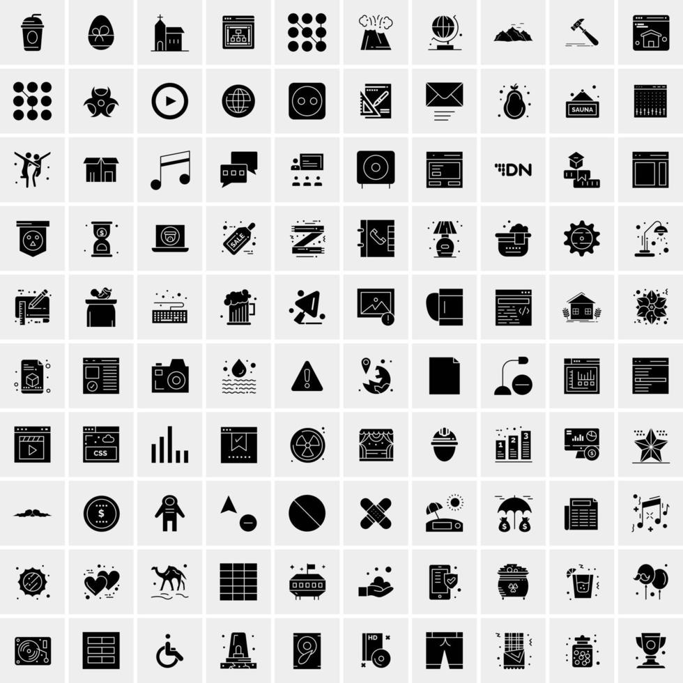 100 Business Icon Solid Glyph Vector Illustration