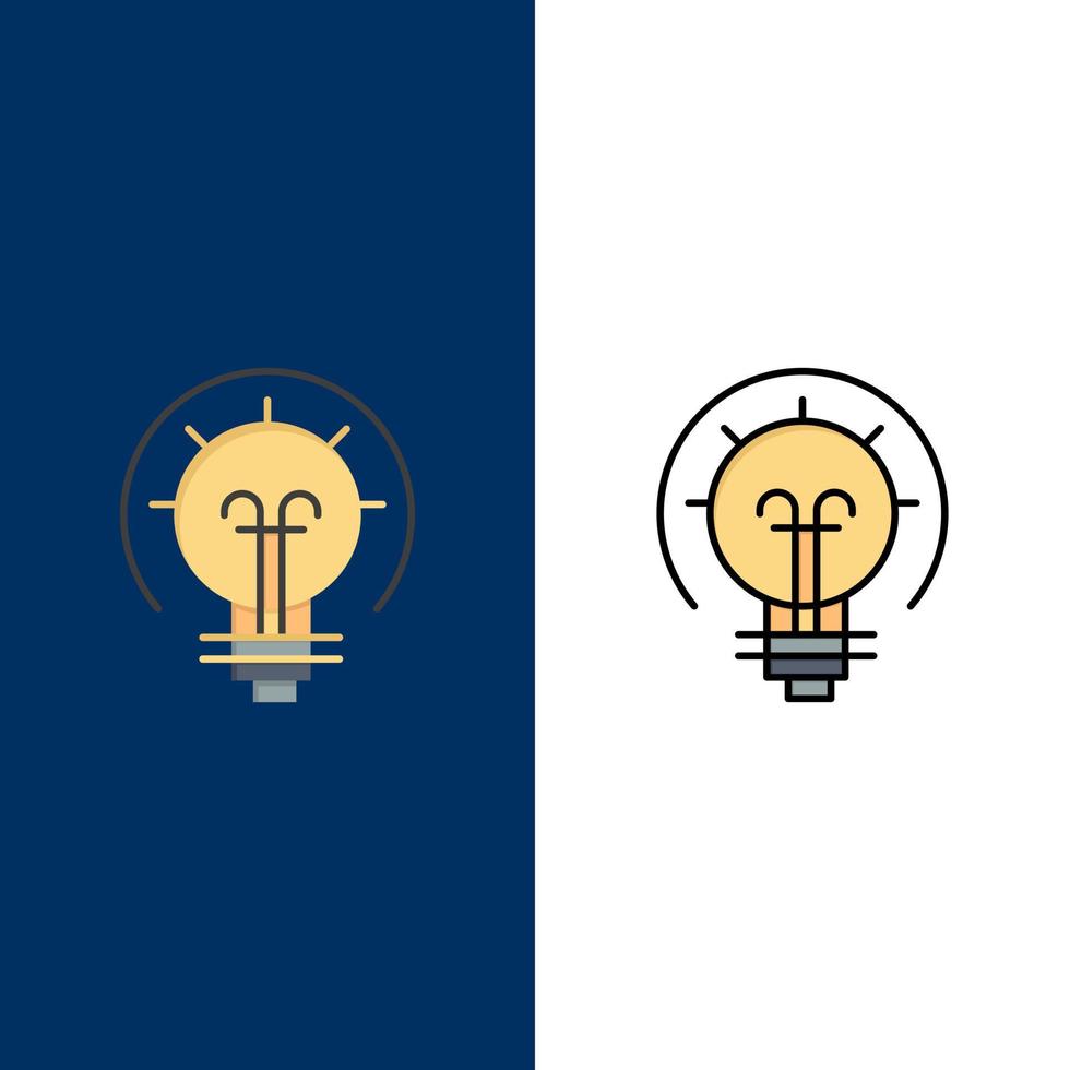 bulbo energía idea solución iconos plano y línea llena icono conjunto vector fondo azul