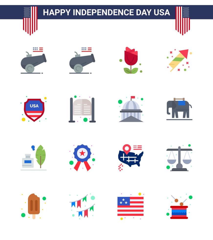 16 signos planos de estados unidos celebración del día de la independencia símbolos de puertas signo de celebración de estados unidos seguridad editable día de estados unidos elementos de diseño vectorial vector