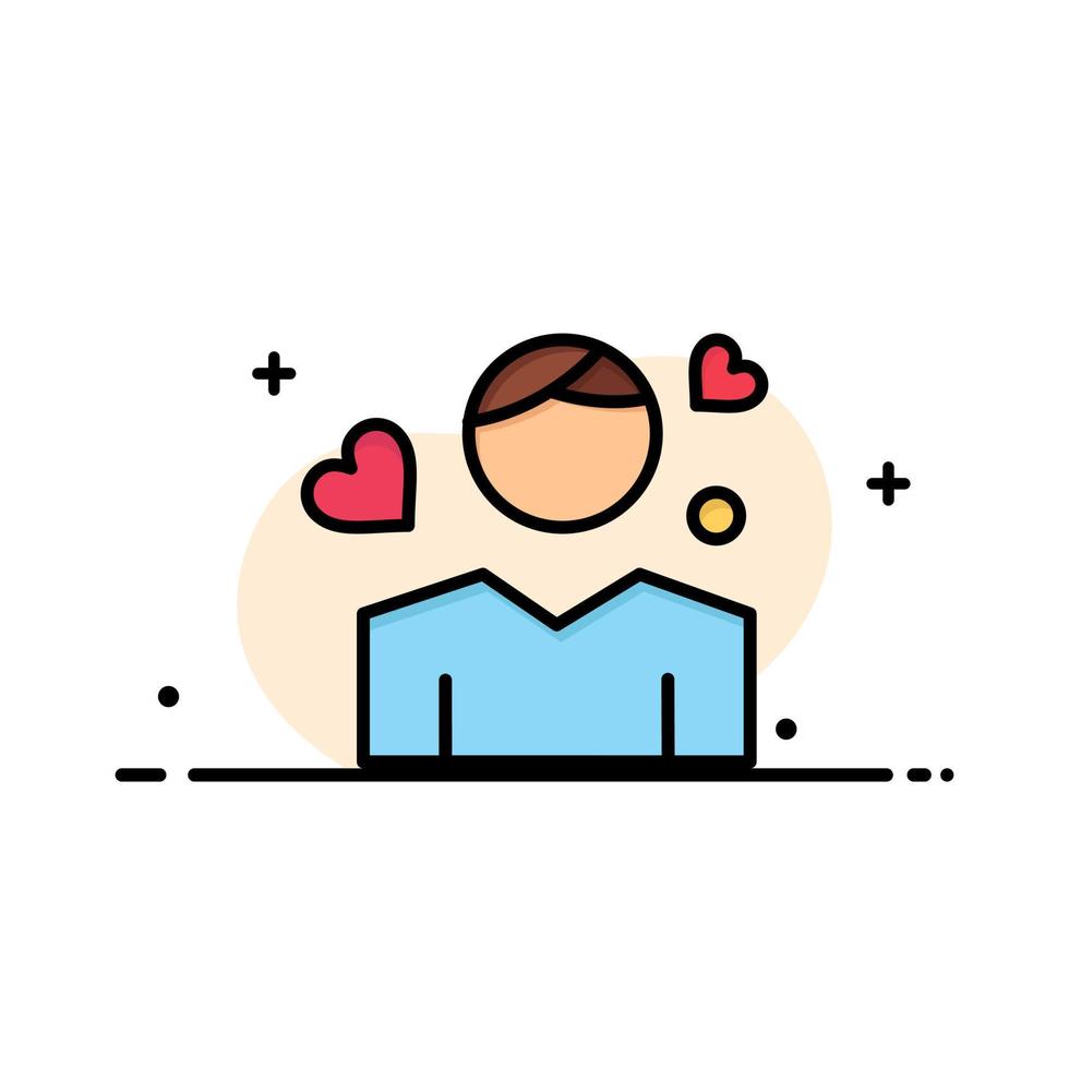 Man Boy Avatar Person Heart  Business Flat Line Filled Icon Vector Banner Template