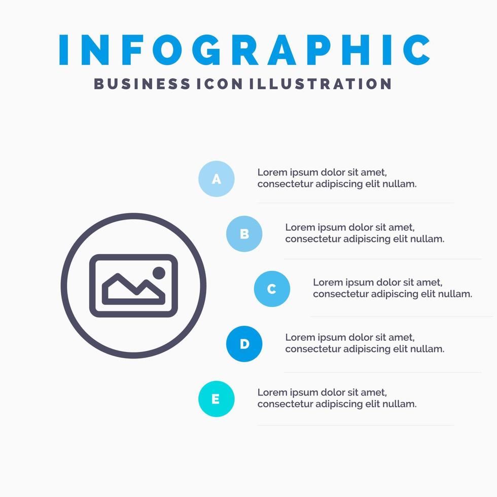 icono de línea de interfaz de usuario básica de foto de imagen con fondo de infografía de presentación de 5 pasos vector