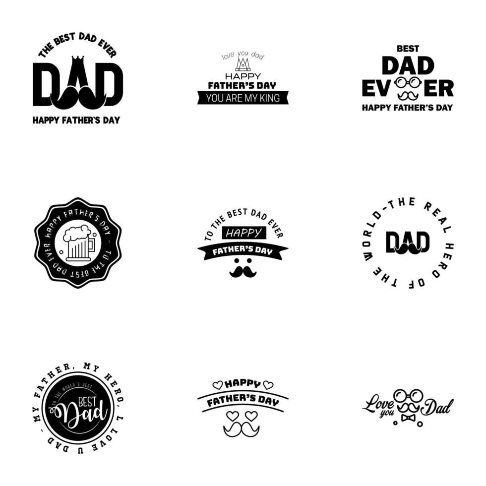 feliz día del padre saludo mano letras insignias 9 negro error tipográfico aislado en blanco plantilla de diseño de tipografía para cartel banner tarjeta de regalo camiseta impresión etiqueta pegatina retro estilo vintage vector il