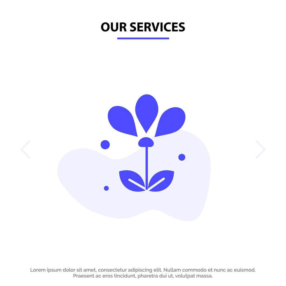 nuestros servicios flor floral naturaleza primavera icono de glifo sólido plantilla de tarjeta web vector