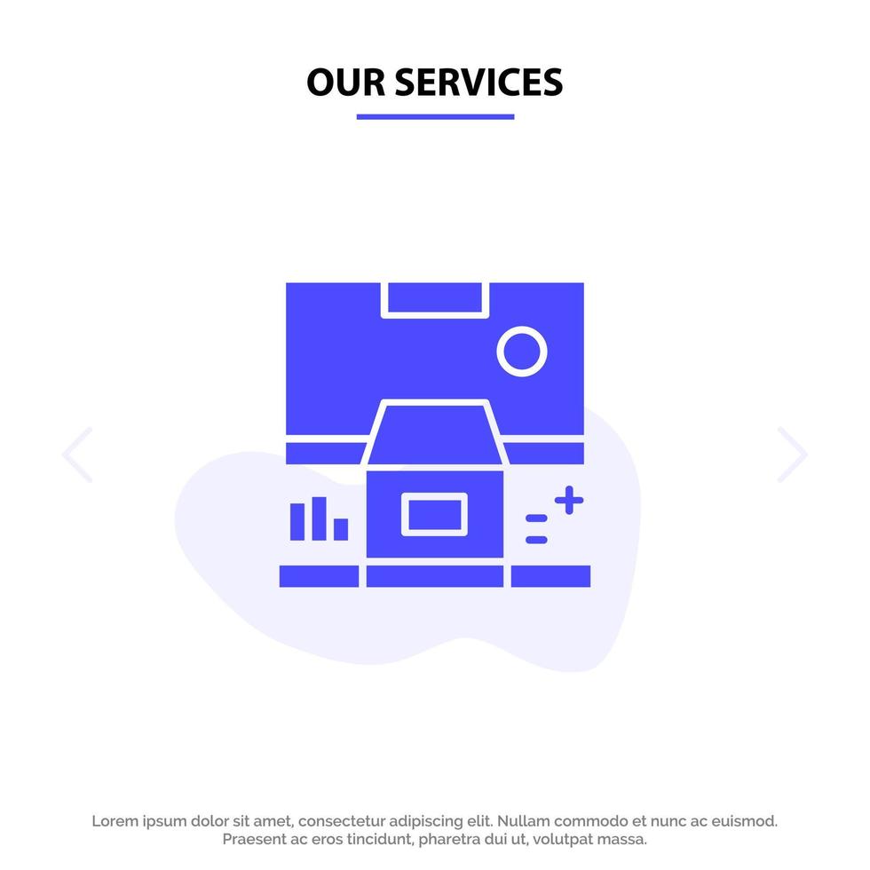Our Services Cabin Center Control Panel Room Solid Glyph Icon Web card Template vector